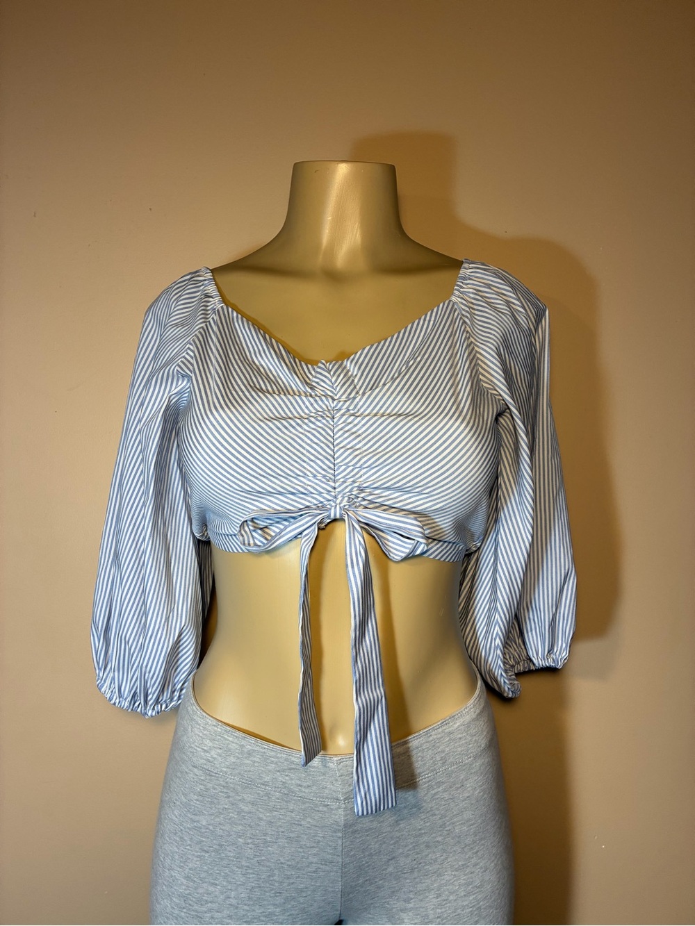 Striped Blue and White Tie-Front Crop Top